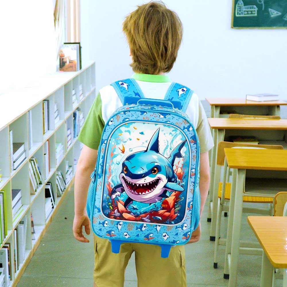 Rolling panda Backpack for Boys, Kids Roller Wheels School Bookbag with Lunch Bag, Wheeled School Bag for Children