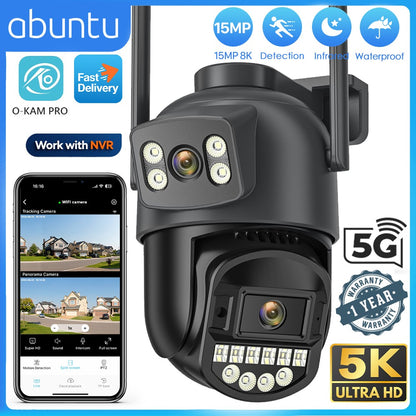 10MP 5K PTZ Wifi Camera Outdoor Video Surveillance Dual Screens IP66 Waterproof Human Detection Night Vision 5G Security Camera