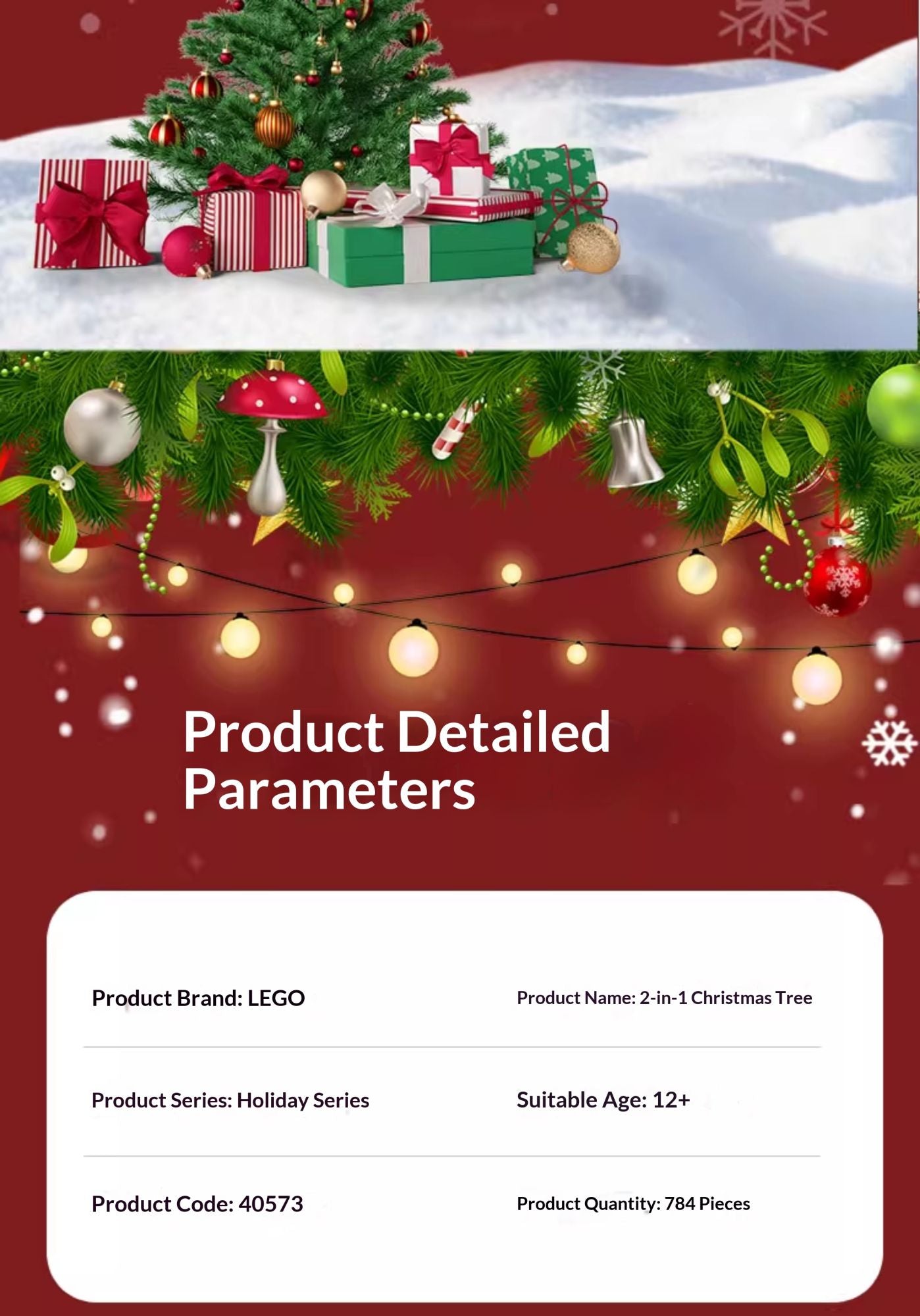 Lego 40573 Árvore de Natal 40611 O Ano do Dragão Brinquedos de montar quebra-cabeça infantil Presente de Natal