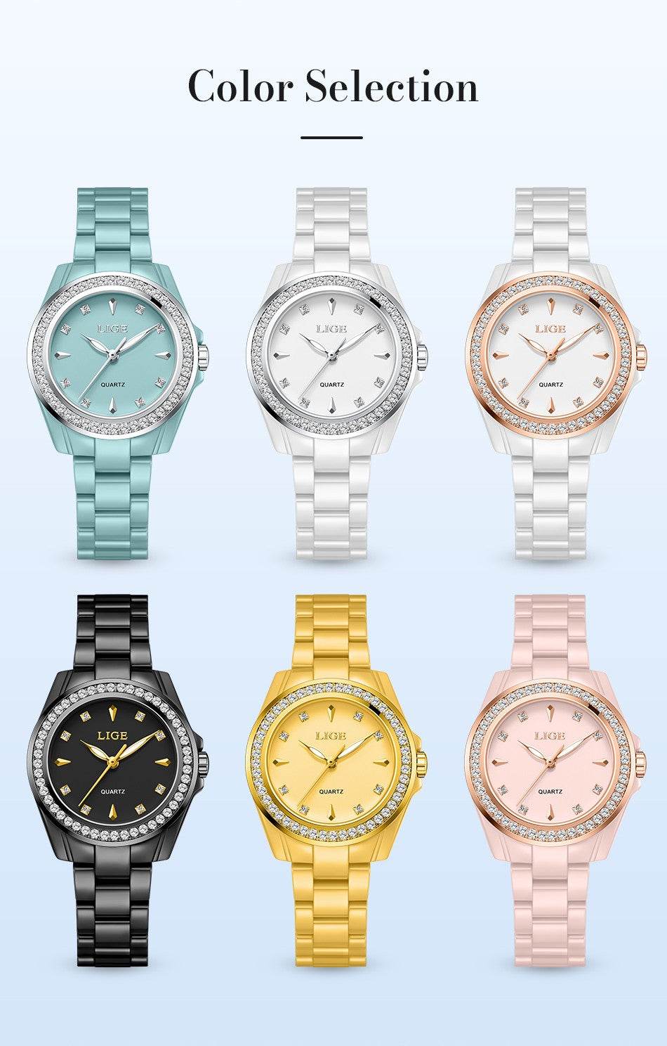 LIGE Fashion Elegant Watch for Women Ceramics Strap Diamond wristwatch Luxury Ladies Bracelet Quartz Watches Gifts Reloj Mujer