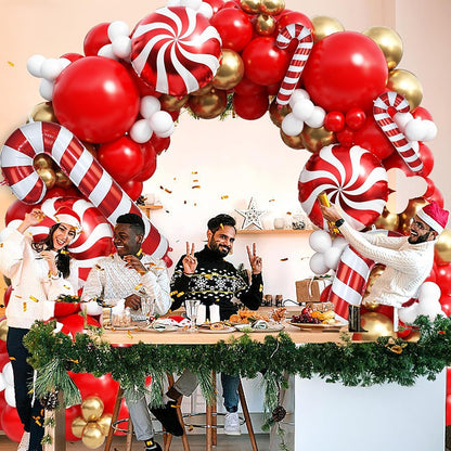 Christmas Decor Balloons Red White Gold Balloon Garland Arch Kit Christmas Candy Cane Foil Globos Home Party New Year Decoration