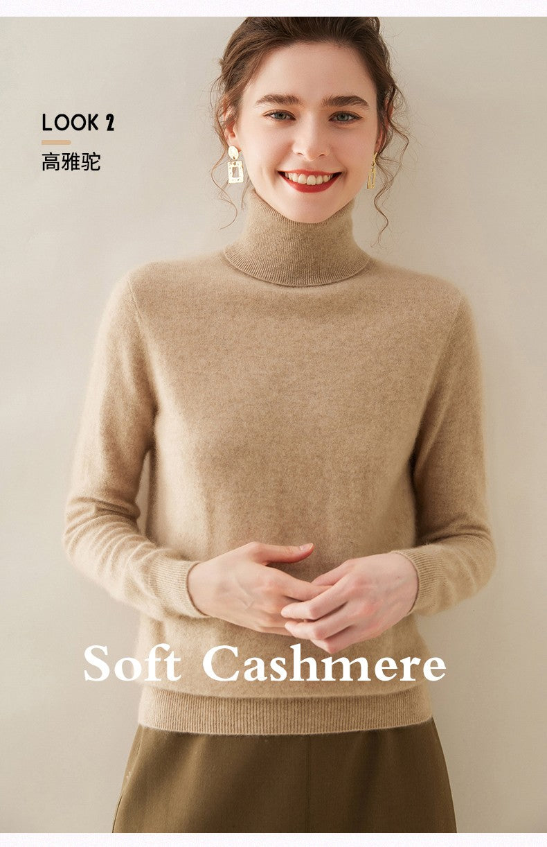 Suéter de Cashmere Feminino Gola Alta Manga Comprida Pulôver de Malha 100% Cashmere Puro Suéter Básico Versão Coreana Top Feminino