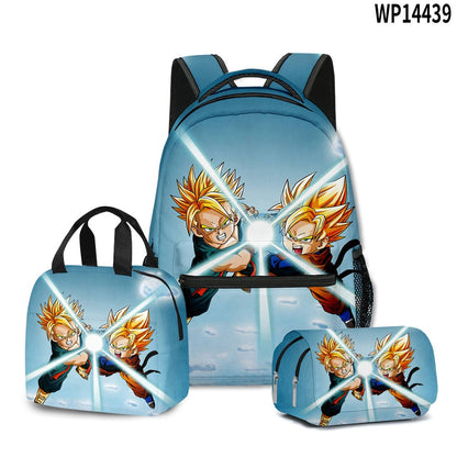 3D Print Dragon Ball Large Capacity Backpack Set Goku Super Saiyan GT Z Lunch Bag Pencil Case for Boys School Travel Picnic 20L