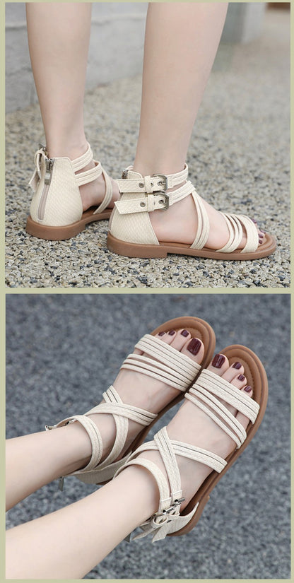 New 2025 European And American Fashion Comfortable Breathable Exposed Toe Thick Sole Soft Sole Crossed Roman Sandal Boots