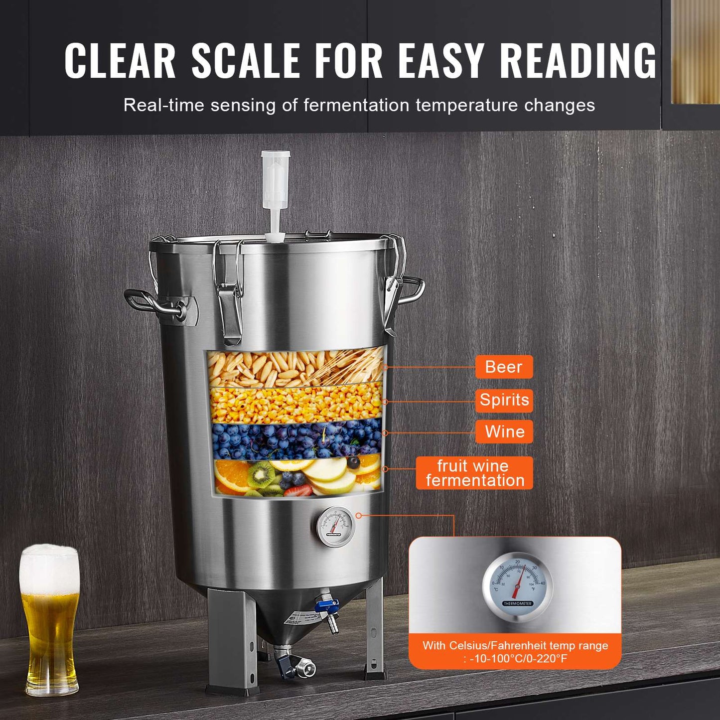 SucceBuy 8 16 GAL Fermentador de Cerveja Brew Bucket Fermentador para Cerveja Suprimentos para Cerveja Artesanal com Base Chaleira Panela Grande