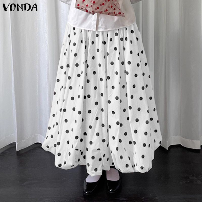VONDA Polka Dot Bohemian Long Skirts Women Oversize Casual Elastic Waist Jupes Faldas Saia 2025 Autumn Maxi Skirt Plus Size 5XL
