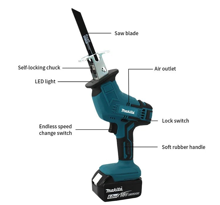 Makita - Serra Sabre sem Fio e sem Escovas, Ferramenta Elétrica, Portátil, para Madeira, Tubos de Metal, Motosserra para Corte, 18V, ML-505