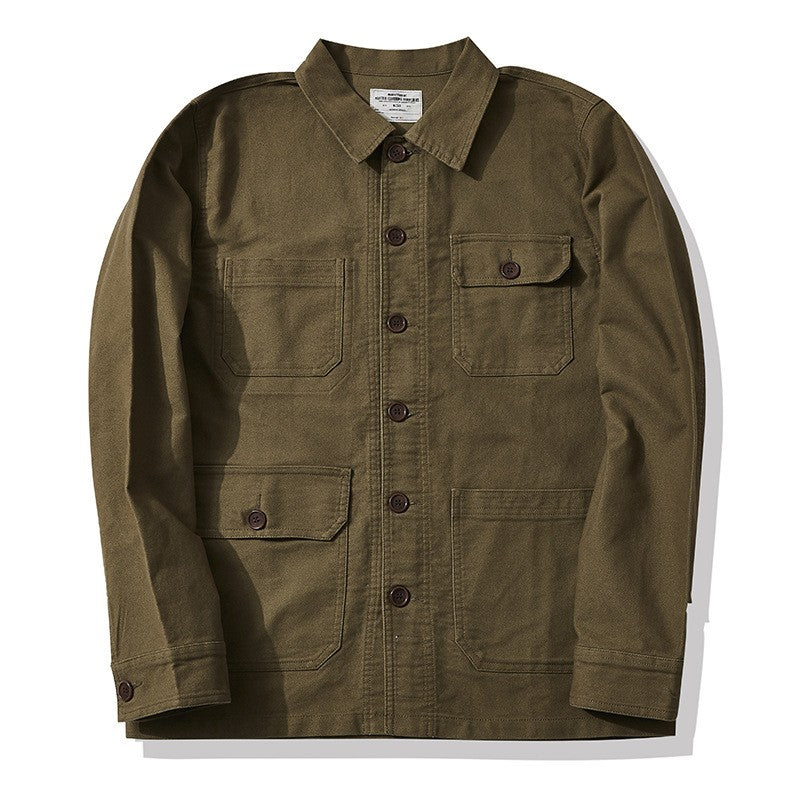 Autumn and Winter New OKONKWO Moleskin Heavyweight Retro French Workwear Jacket Multi Bag Men's Coats American Vintage