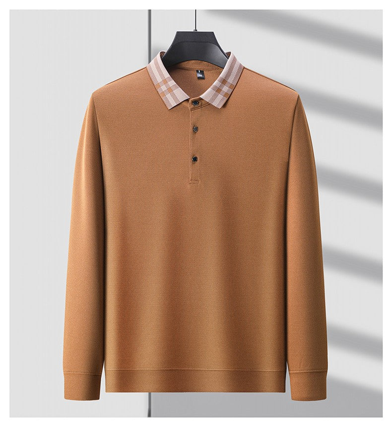 Light luxury brand polo shirt long sleeved spring and autumn new style comfortable and breathable casual striped lapel T-shirt
