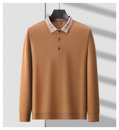 Light luxury brand polo shirt long sleeved spring and autumn new style comfortable and breathable casual striped lapel T-shirt
