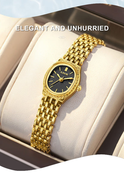 LIGE Golden Women Wristwatch Small Dial Ladies Gold Watch Bracelet Jewelry Quartz Lady Watch Compact Stylish Luxury Women Watch