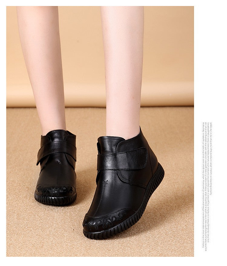 2024 New Women's Leather Ankle Furry Boots Thick Bottom Plush Shoes Women Winter Warm Fur Boot Female Fashion Footwear