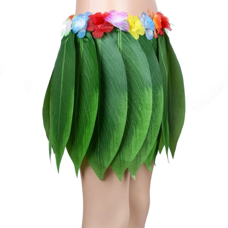 Hawaiian Tropical  Artificial Leaves Floral Boho Beach Dance Skirts Summer Short Hula Grass Party Luau Skirt Costume Sundress
