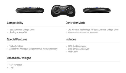 8BitDo M30 2.4G Wireless Gamepad for the Original Sega Genesis and Sega Mega Drive - Sega Genesis