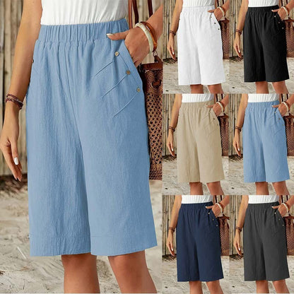 Women's 2025 Summer Shorts - High Waist 5-Inch Casual Lounge Shorts, Solid Color Straight Leg Home & Outdoor Wear