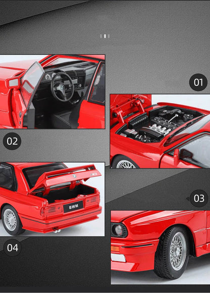 1:24 1988 BMW E30 M3 IM Liga Escala Modelo Carro Diecast Miniatura de Metal Carro Som?Luz Coleção de Carros Clássicos Brinquedo Infantil Veículo