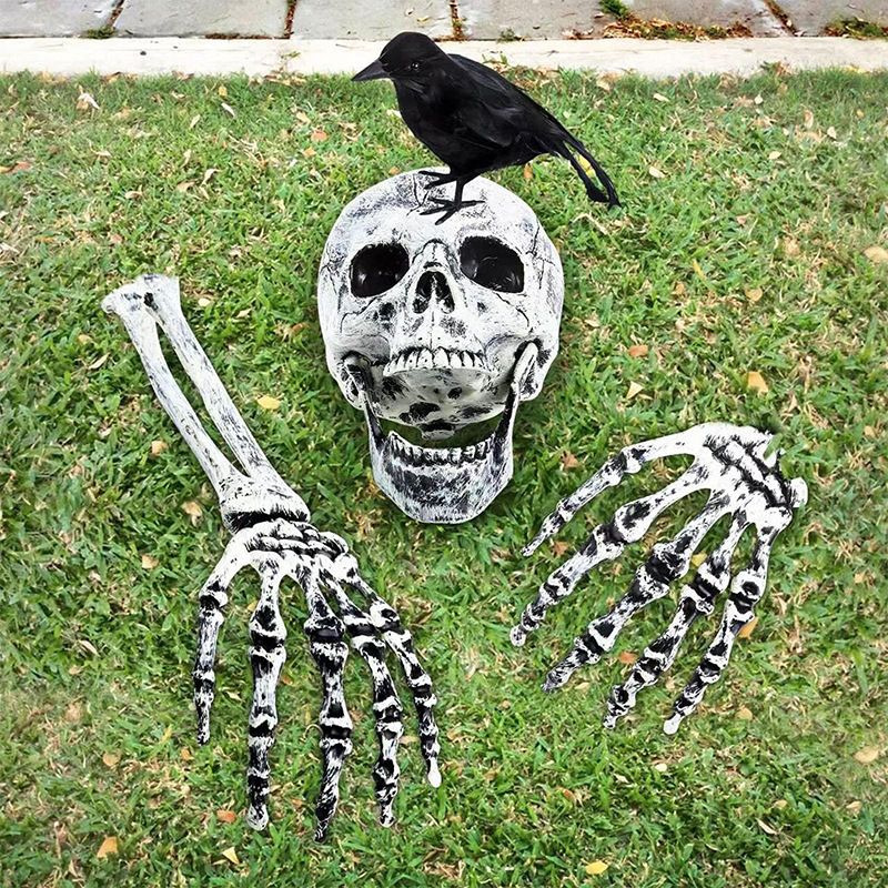 Decorações de Halloween para Casa Crânio Esqueleto Adereços de Terror para Exterior Caveira e Mãos Realistas para Jardim Brincadeiras Festas e Suprimentos