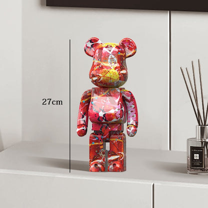 Estátua Urso Graffiti 27cm Bloco Tinta Urso Decoração Enfeites de Resina para Desktop Decoração de Casa Sala de Estar Urso Escultura de Chão Presentes