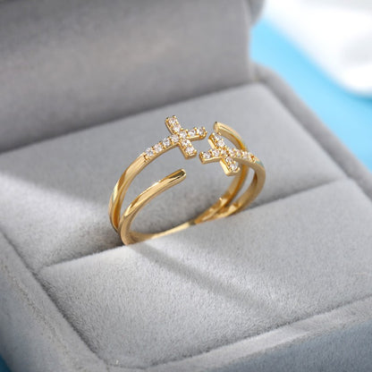Anéis de Aço Inoxidável Banhados a Ouro com Cristal para Mulheres Corrente Geométrico Zircônia Anel de Dedo Joia Presente anillos mujer 2025 Novo e Moderno