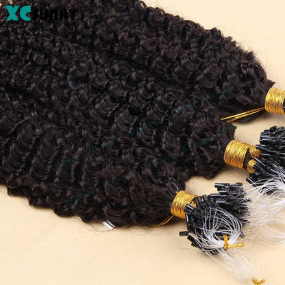 Apliques de Cabelo Humano Micro Ring Loop Cachos Naturais Microlink Tecidos para Mulheres