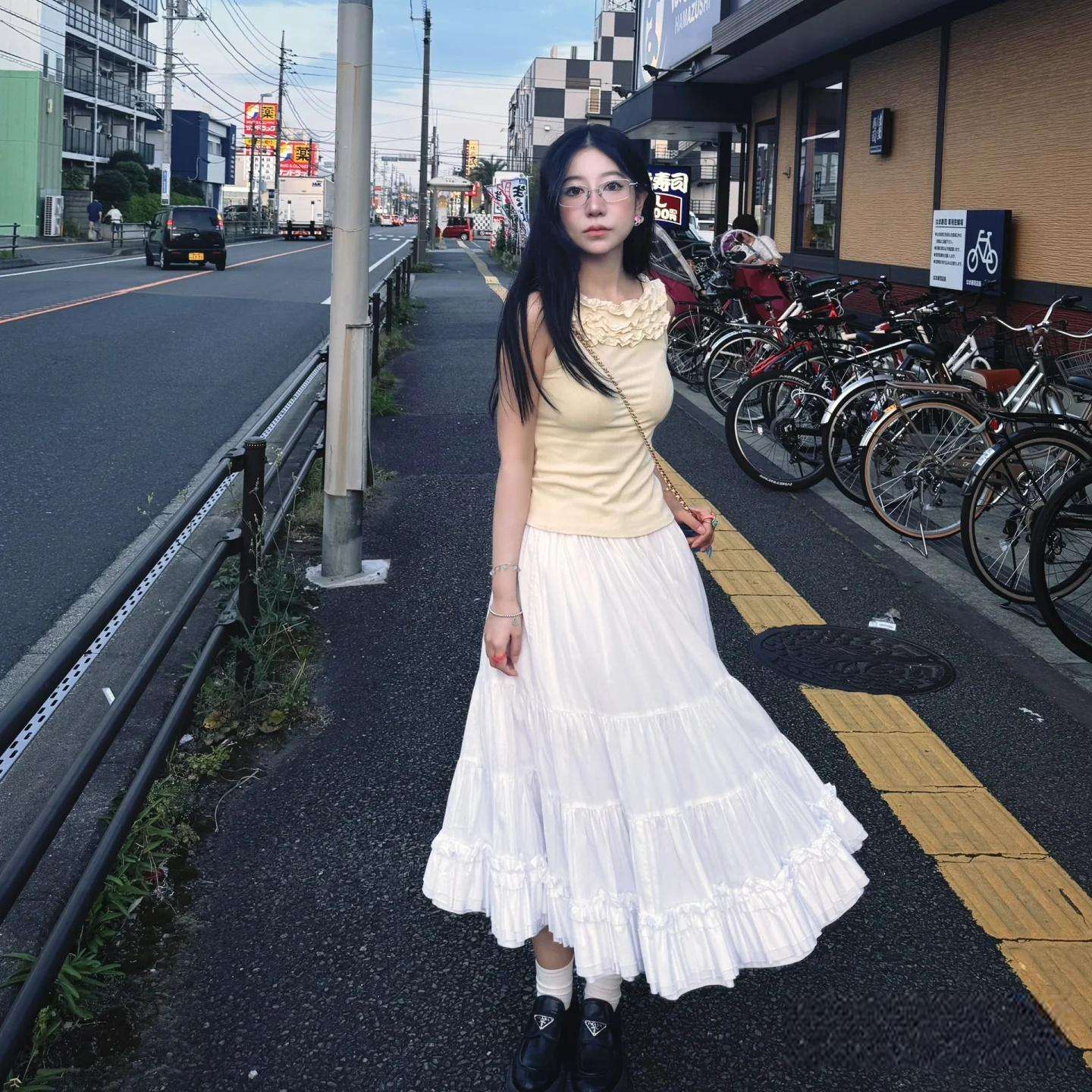 25 Spring/Summer New Style Lace Elastic Waist Mid-Cut Skirt High-Waist A-Line Cake-style Long Dress Women's Style