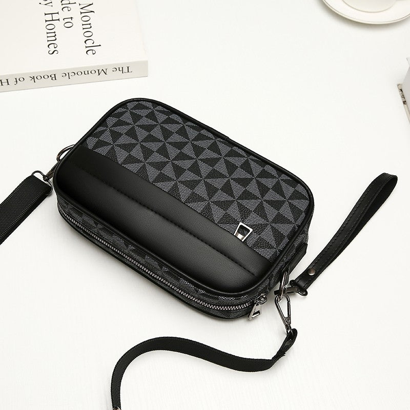 Fashion Business Shoulder Bag PU Leather Men Clutch Bag Wide Strap Crossbody Bag Designer Casual Male Messenger Pack Phone Purse