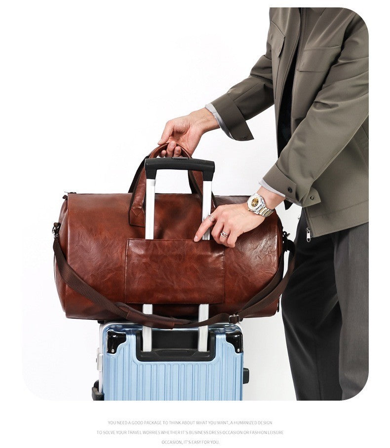 Vintage Suit Travel Bag with Large Capacity Waterproof PU Fabric Independent Shoe Case for Business Trip Suit Protection Bag