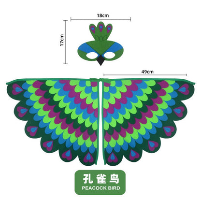 Bird Cosplay Costume Stage Performance Owl Peacock Wings Bird Felt Cape with Mask for Girls Boys Halloween Party Cloak