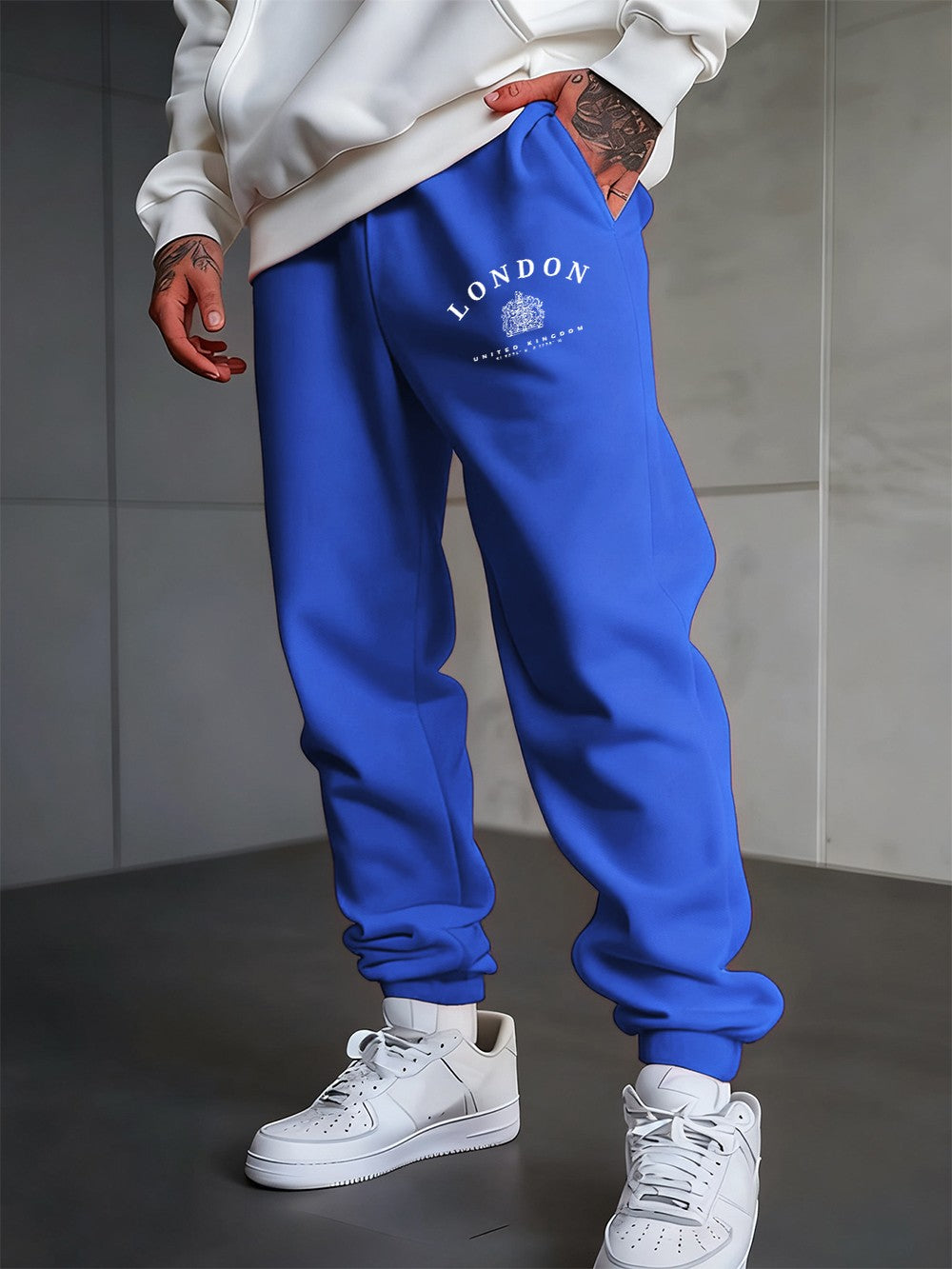 London Uk Royal Badge Printing Sweatpants Men'S Winter Jogger Pants Pocket Elastic Waist Fleece Trousers Casual Men Sportswear