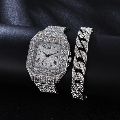 2pcs Luxury Fashion Men Women Watch Set Silver Strap Ladies Quartz Wristwatch Alloy Bracelet For Ladies Gift (without box)