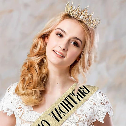 Gold Crown for Women Crystal Queen Tiaras Sash Rhinestone Queen Crowns Hair Accessories Birthday Prom Pageant Party