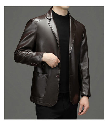2025 Autumn Winter Men's Genuine Leather Blazers Jackets Slim Fit Suits Coats Business Casual Genuine Leather Suits Jackets Male