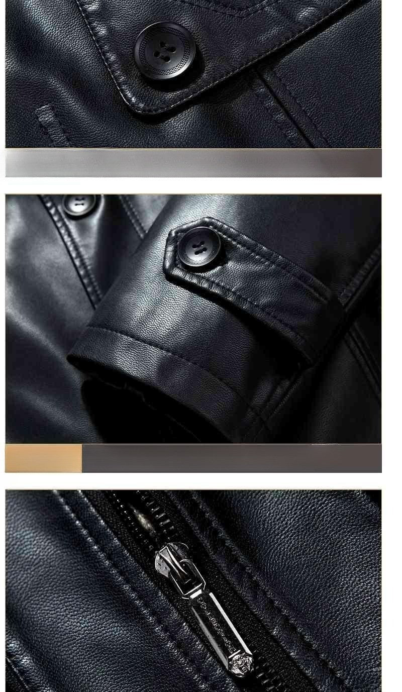 Fashion PU Leather Jacket Mid-length Fleece Thickened Windbreakers Suit Styles Large-sized Coats Overcoats Men's Slimming Trendy