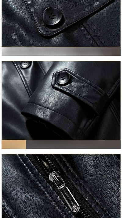 Fashion PU Leather Jacket Mid-length Fleece Thickened Windbreakers Suit Styles Large-sized Coats Overcoats Men's Slimming Trendy
