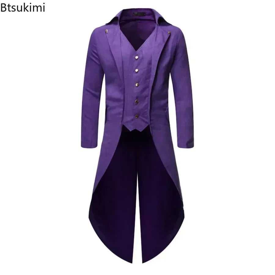 New 2025 Vintage Gothic Steampunk Tailcoat Men Slim Fit Long Sleeve Blazers Male Fashion Party Banquet Halloween Cosplay Costume