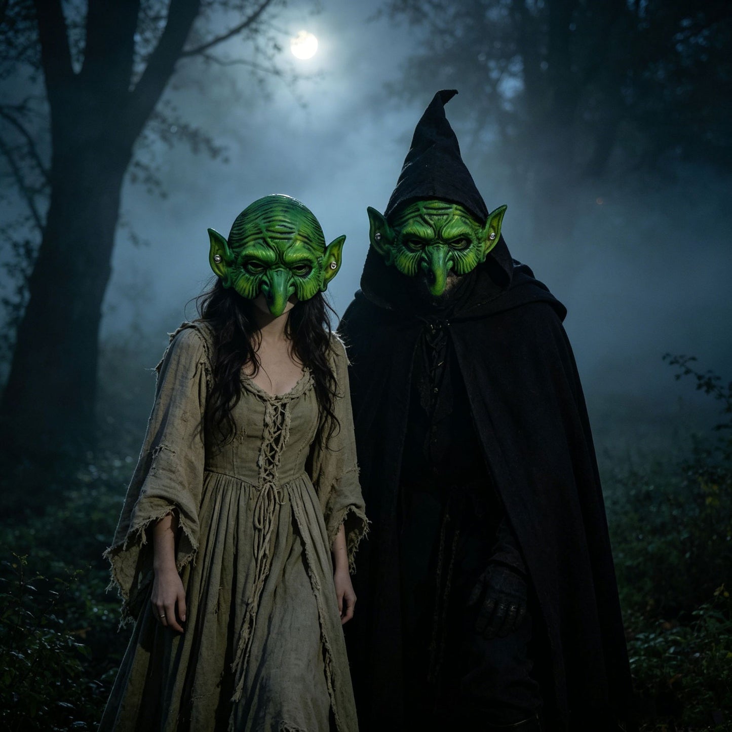 Halloween Half Face Cosplay Mask Soft Skin-Friendly Silicone Vintage Green Party Mask for Medieval Fantasy Costume Prop