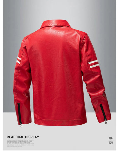 Men's Season Pu Motorcycle Leather Jacket Solid Color Lapels Jacket Coats Fashion Men's Top