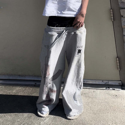 Y2K High-Waisted Printed Embroidered Street Guard Pants Spring Summer Casual Straight Leg Double Waist Design Fashionable