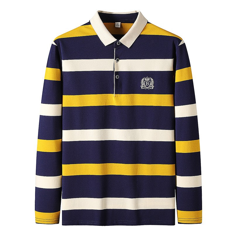 Men Polo Shirt Cotton Embroidery Long Sleeve Spring Stripe Polo Shirt Men Autumn Casual Fashion Polo Shirt Business T-shirts Men