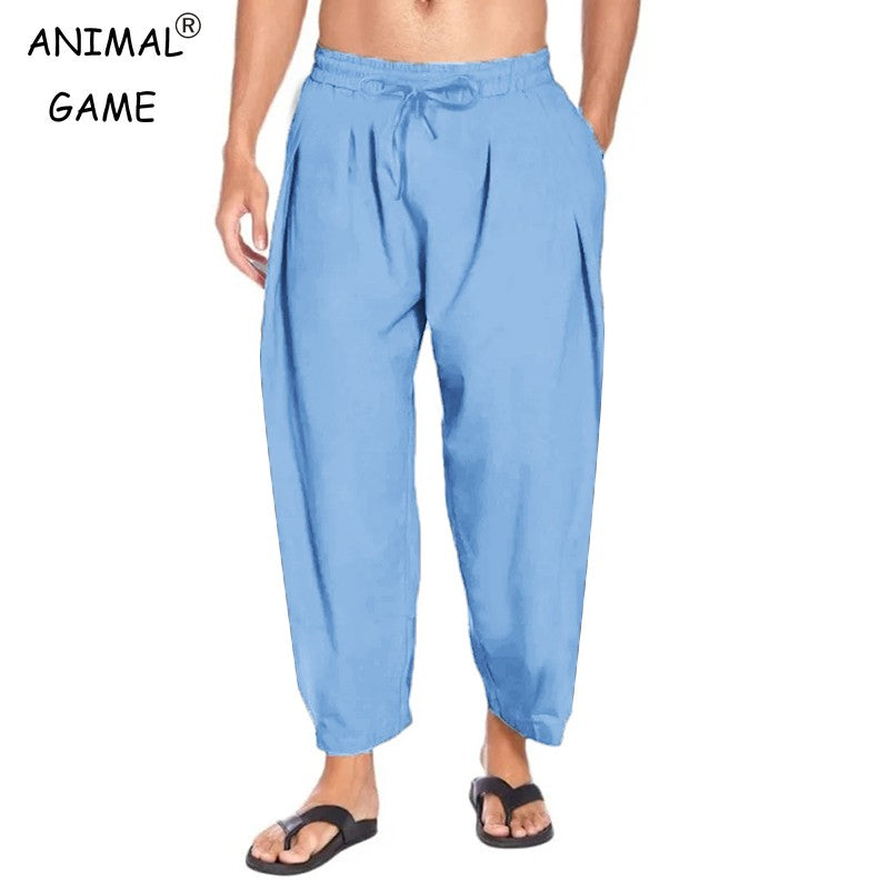 New Harem Linen Pants for Men Streetwear Joggers Mens Solid Color Long Pants Cotton Causal Men Lightweight Trousers