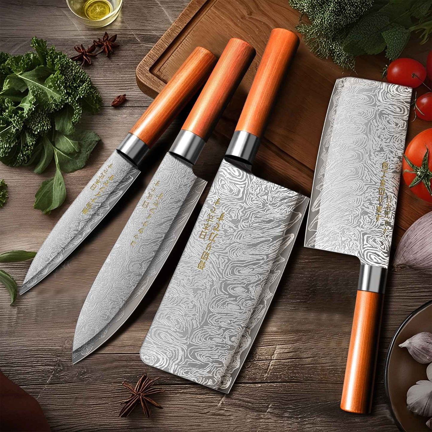 4-Piece Ultra-Sharp Japanese Chef Knife Set-Professional Kitchen Knives for Meat,Bones, and Fruit.Perfect for Commercial kitchen
