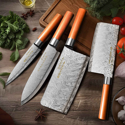 4-Piece Ultra-Sharp Japanese Chef Knife Set-Professional Kitchen Knives for Meat,Bones, and Fruit.Perfect for Commercial kitchen