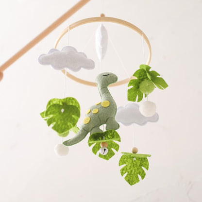 Móbile de Berço Musical de Dinossauro de Feltro e Madeira, Brinquedo de Chocalho Pendurado para Bebê, Brinquedos para Recém-Nascidos de 0 a 12 Meses, Suporte de Presente para Berço Infantil