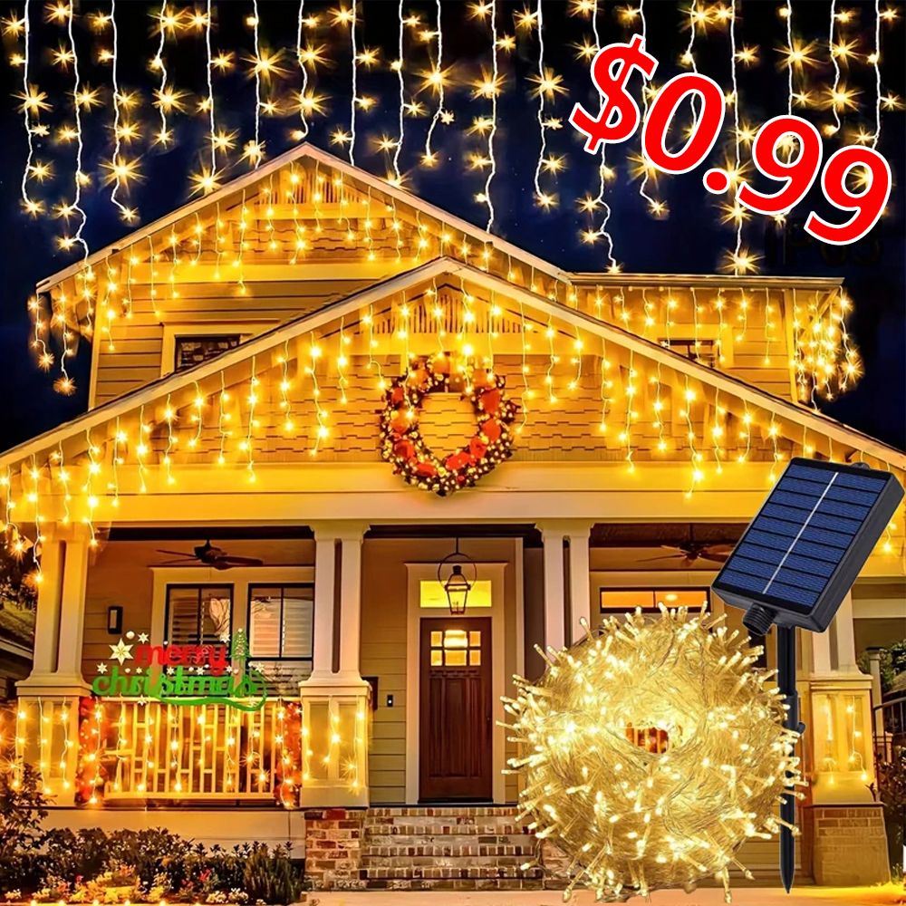 Solar Powered LED Flower Wreath Fairy Light String 50/100LED with 8 Modes Outdoor Garden Lights for Christmas Wedding Decoration