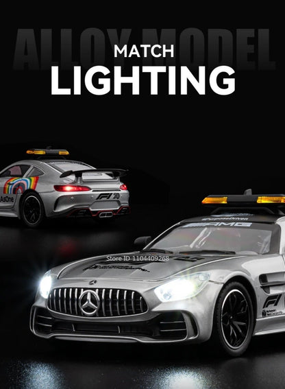 1:24 GTR F1 Safety 300SL Carro Esportivo Modelo Brinquedo Liga Fundido Som Luz Amortecedor Modelos De Veículos Em Miniatura Coleção Presente