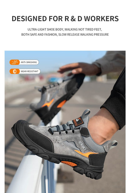 Men Safety Work Shoes Plastic Toe Safety Boots Fashion Lightweight Comfort Working Sneakers Anti-puncture Indestructible Shoes
