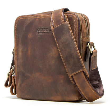 CONTACT'S Genuine Leather Men's Messenger Bag Vintage Sling Shoulder Bags for 7.9" iPad Mini High Quality Male Crossbody Bag Men