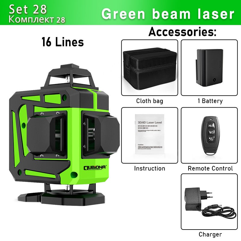 Nível a Laser Clubiona 16/12 Linhas linha verde Autonivelante 360 Horizontal e Vertical Nível a Laser de Feixe Verde Super Potente