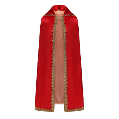 Medieval Royal Long Cape with Golden Lace Trim Floor Length Cloak Adult Men Women King Queen Halloween Cosplay Themed Party Cos