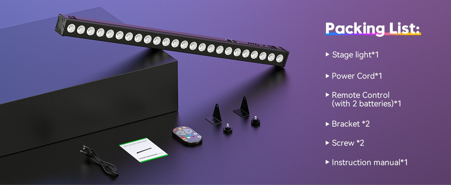 U'King 1/2Pcs 60W RGB 24LED Wall Wash Light Bar With Remote Controller DMX512 Stage Light Bar For DJ Wedding Party Church Music